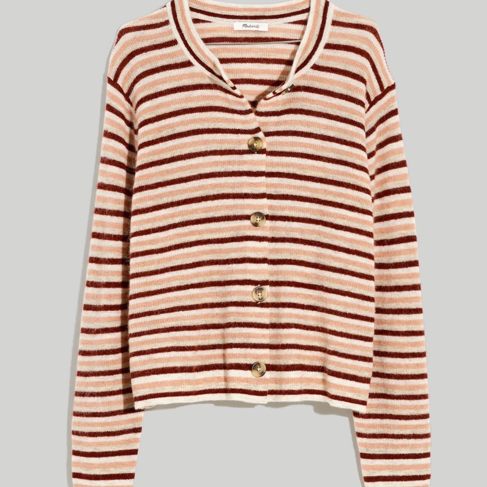 Madewell Striped Alpaca Blend Striped Cardigan - Cream and Brown
